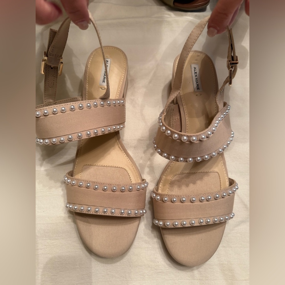 Beige Pearl-Embellished Sandals